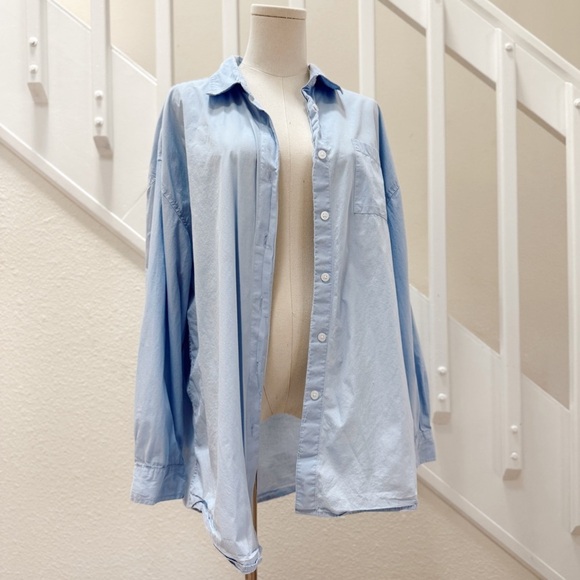 Aeropostale Light Blue Women's Long Sleeve Button Down Dad Shirt Size Medium - Picture 4 of 9